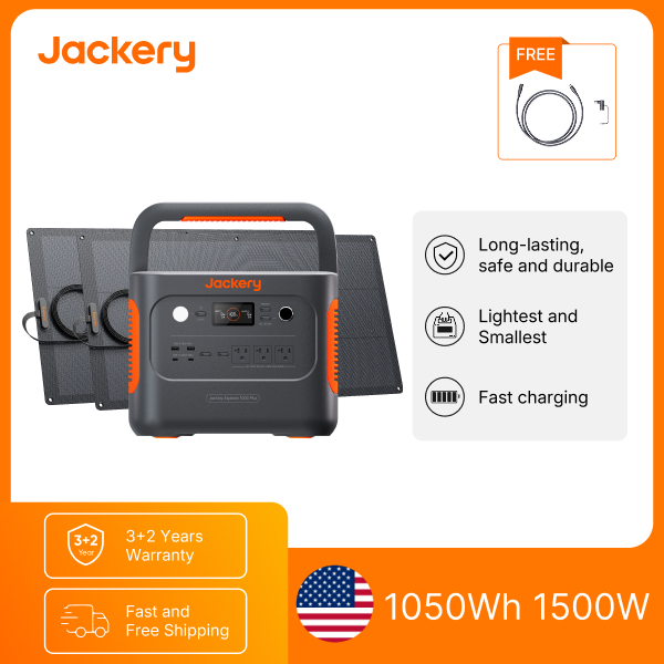 Solar Emergency Charger - สถานีพลังงานแบบพกพา Jackery E1000AC ความจุ 1050Wh พร้อมแผงโซลาร์เซลล์ขนาด